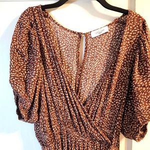Carly Jean Los Angeles Brown Print Jumpsuit Size Large